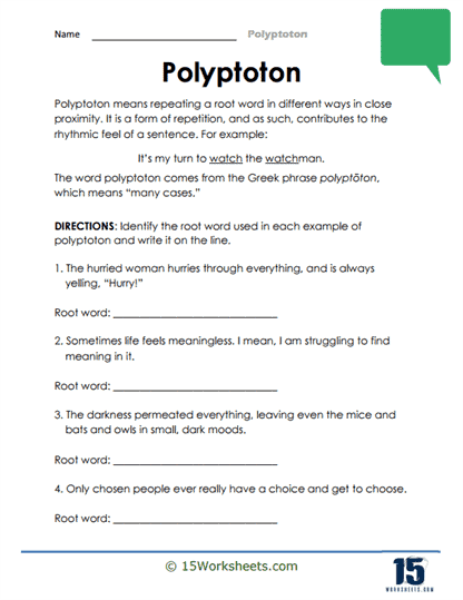 Polyptoton Worksheets