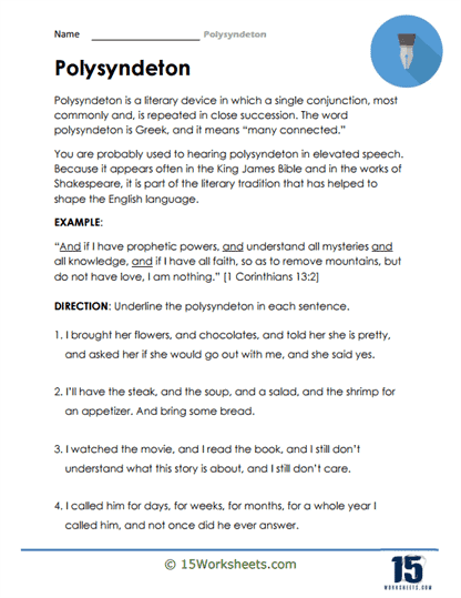 Polysyndeton Worksheets
