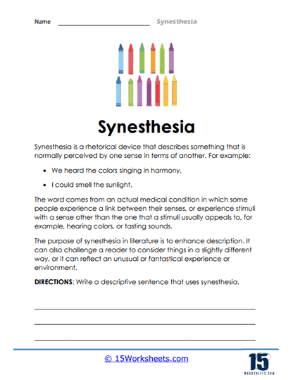 Crafting Synesthetic Sentences Worksheet