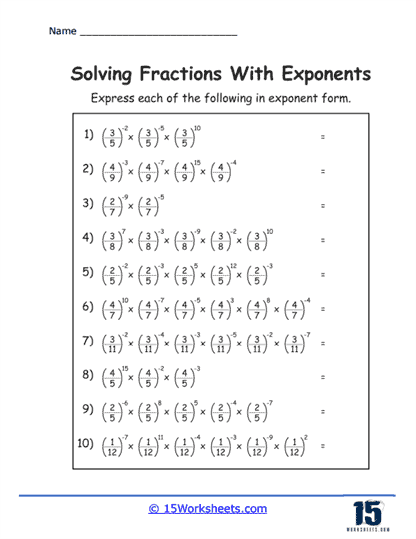 Fraction Exponent Fusion Worksheet