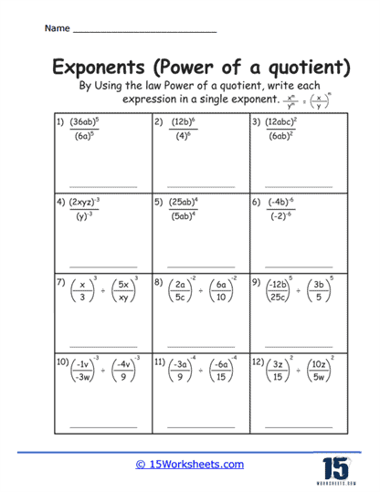 Quotient to Power Sprint Worksheet