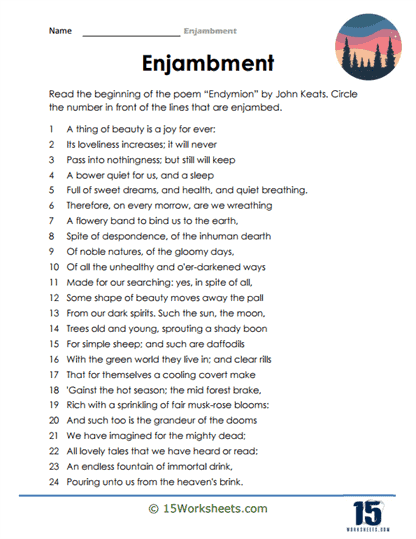 Keats's Cascades Worksheet