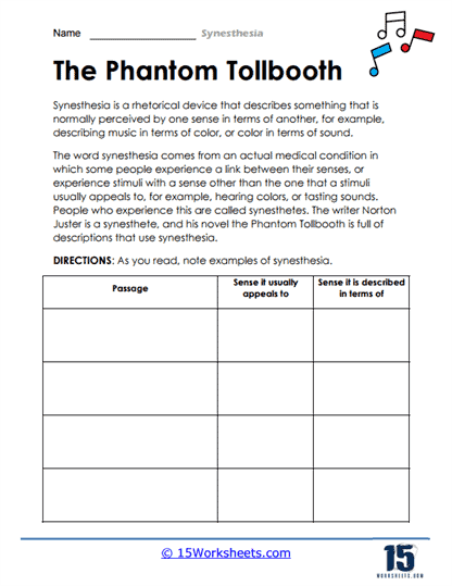 Sensory Tollbooth Worksheet