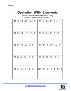 Operations with Exponents Worksheets - 15 Worksheets.com