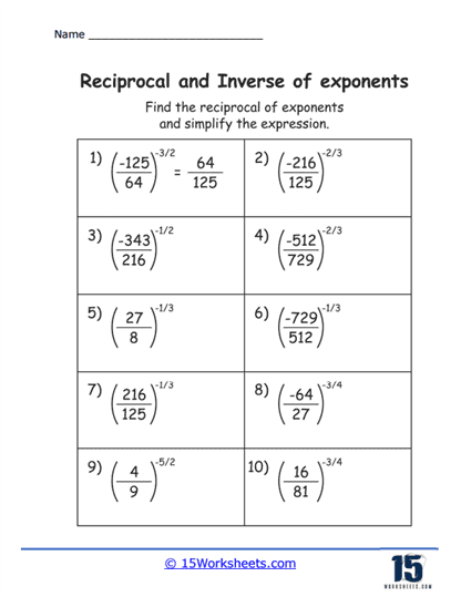 Exponential Flip and Simplify Worksheet