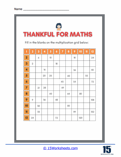Gratitude for Multiplication Worksheet