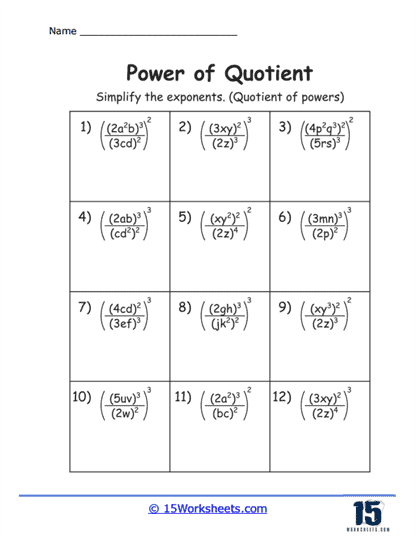 Quotient Quest Worksheet