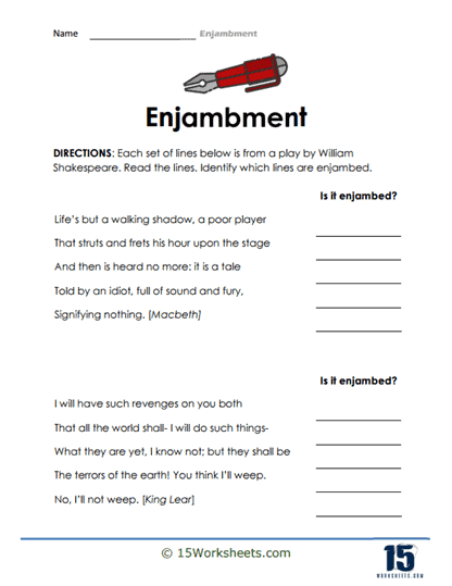 Shakespeare's Silhouettes Worksheet