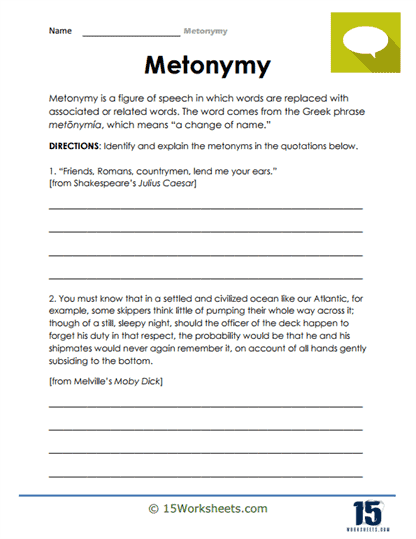 Metonymy Worksheets
