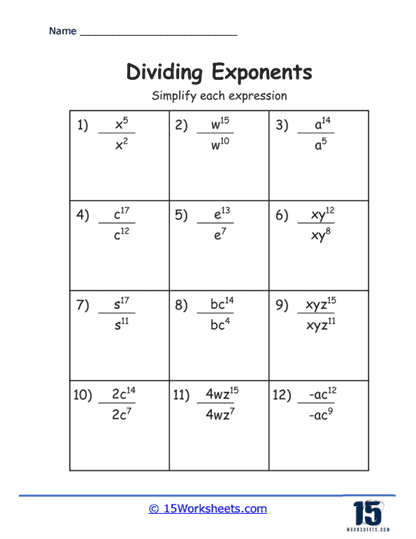 Exponents Simplified Worksheet