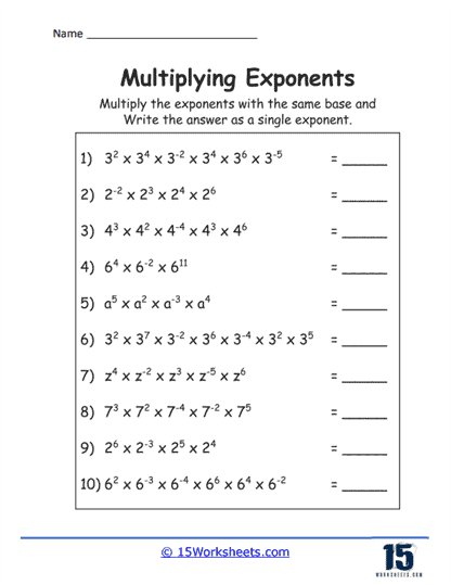 Exponentially Yours Worksheet