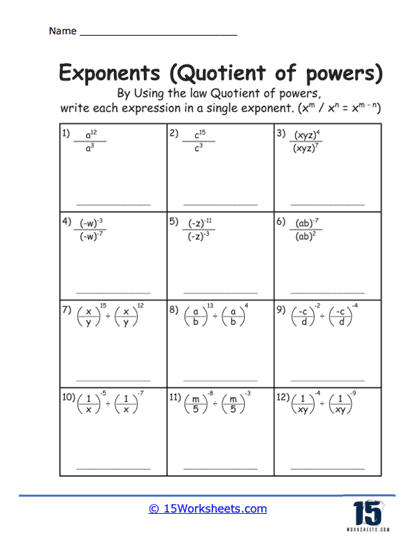 Laws of Exponents Worksheets