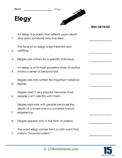 Elegy Litmus Test Worksheet