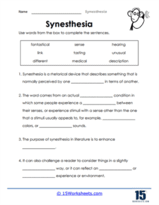 Synesthesia Rhetorical Device Literary Devices Worksheets | Reading Skills - 15 Worksheets.com