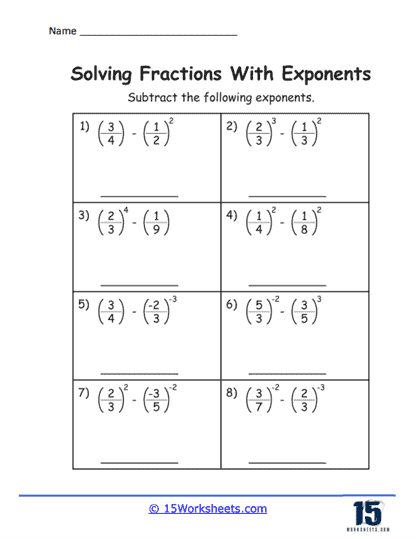 Expo-Fraction Subtraction Showdown Worksheet