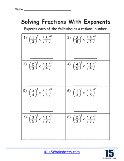 Power Pairing with Fractions Worksheet