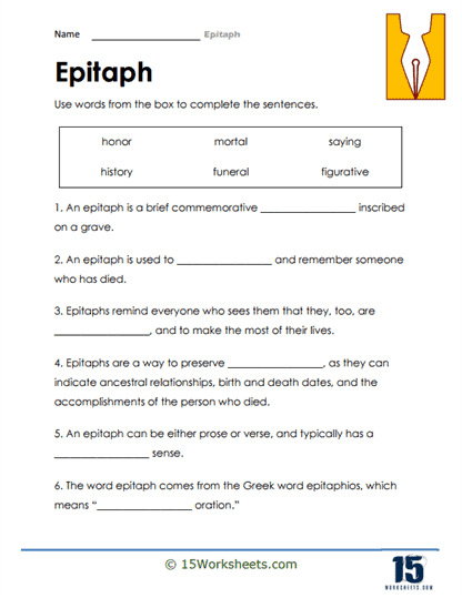 Epitaph Worksheets
