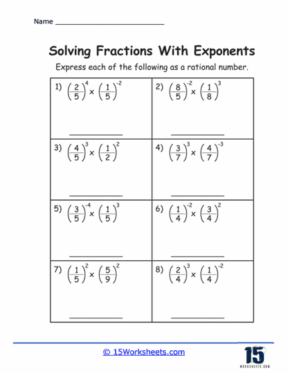 Exponent Fraction Frenzy Worksheet