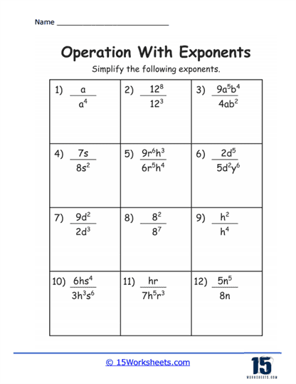 Exponent Excursion Worksheet