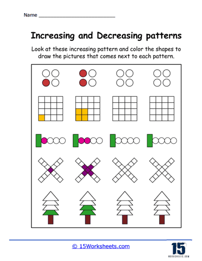 Increasing and Decreasing Patterns Worksheets