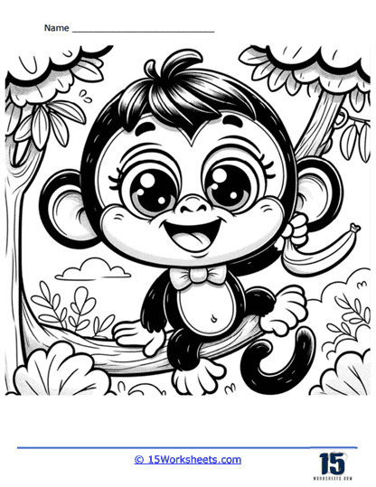 Cheerful Monkey Coloring Page