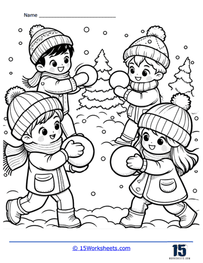 Snowball Fight Coloring Page