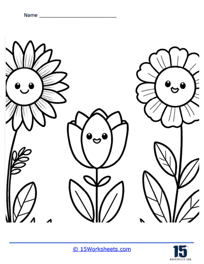 Happy Flowers Coloring Page