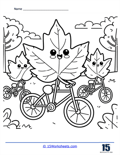 Cycling Leaves Coloring Page