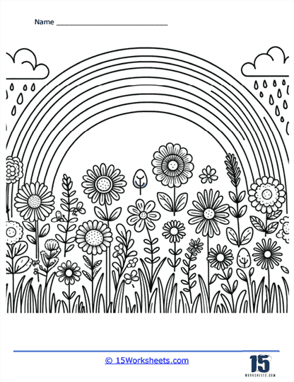Floral Rainbow Coloring Page