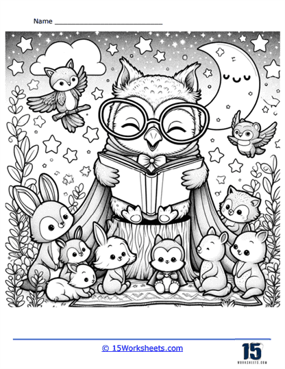Storytime Owl Coloring Page