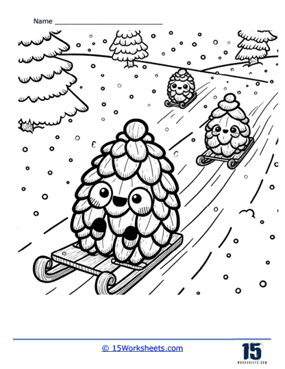 Pinecone Sledding Coloring Page