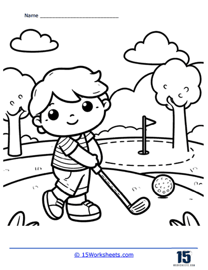 Golfing Boy Coloring Page