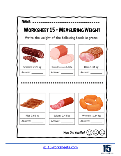Delicious Weights Worksheet
