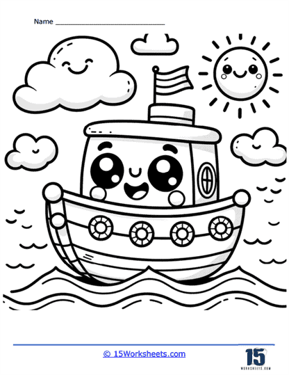Cheerful Boat Coloring Page