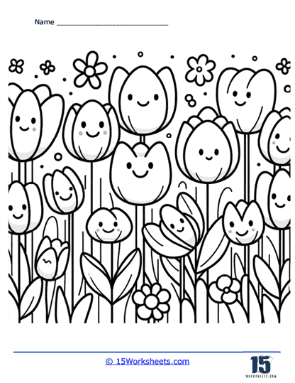 Happy Tulips Coloring Page