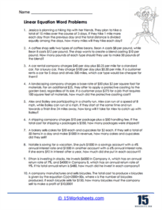 Linear Equation Word Problems Worksheets - 15 Worksheets.com