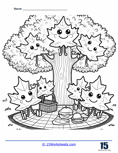 Leaf Picnic Coloring Page