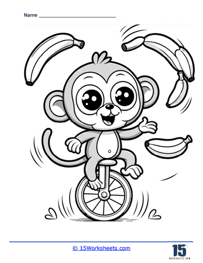 Unicycle Monkey Coloring Page