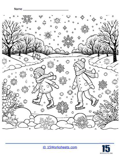 Winter Skaters Coloring Page