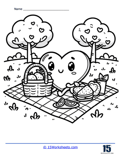 Heart Picnic Coloring Page