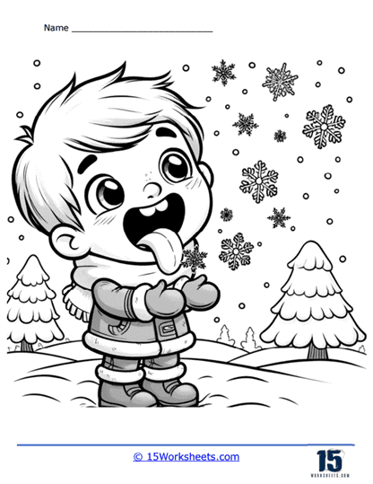 Catching Snowflakes Coloring Page