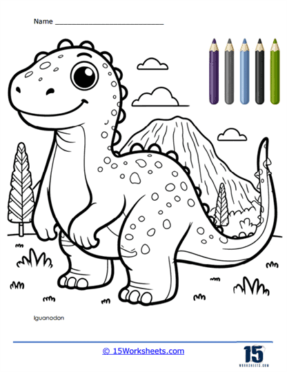 Happy Iguanodon Coloring Page