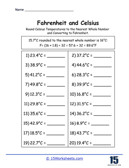 Celsius Climb Worksheet