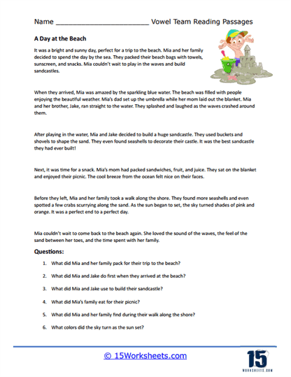 A Day at The Beach Worksheet