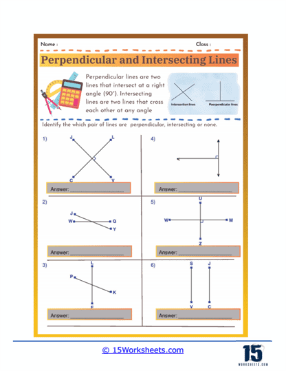 Perpendicular and Intersecting Lines Worksheets