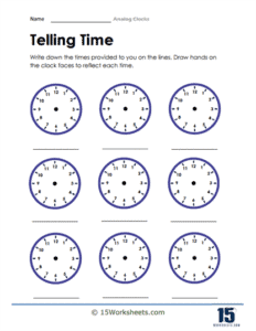 Telling Time Worksheets | Reading Clocks - 15 Worksheets.com
