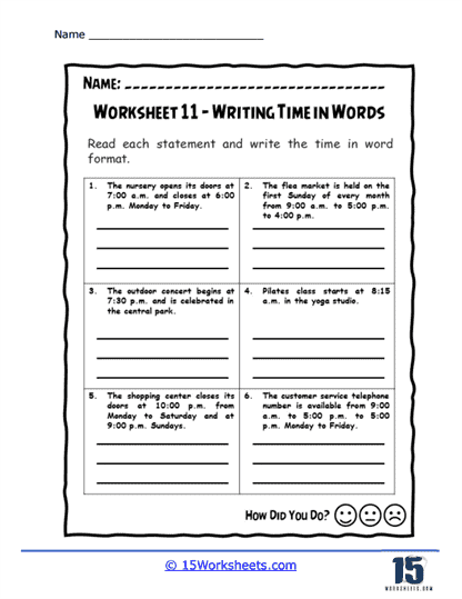 Wordy Time Wonders Worksheet