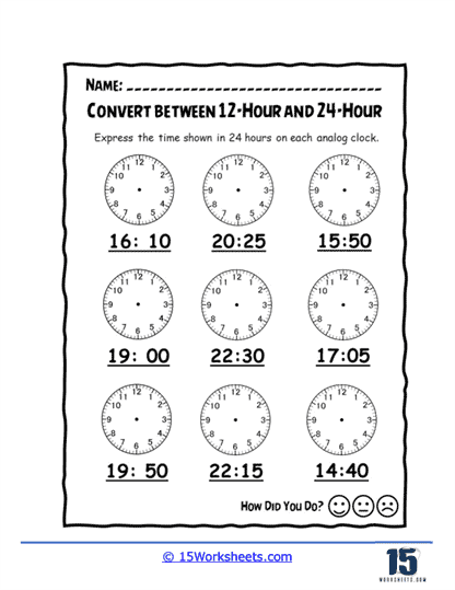 Clock Conversion Worksheet