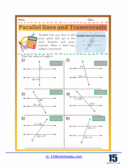 Parallel Lines and Transversals Worksheets