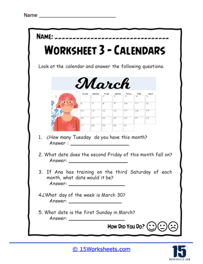 Reading Calendars Worksheets